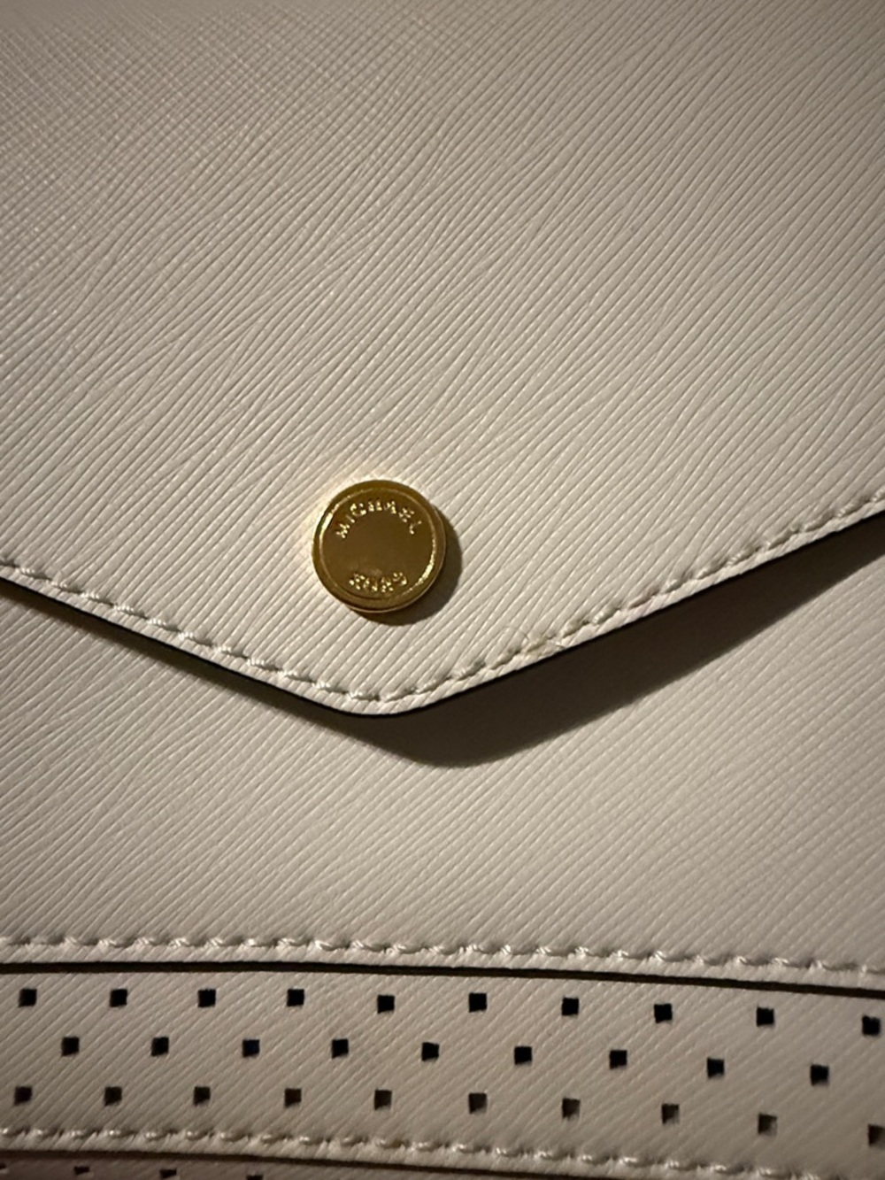 Michael Kors White Perforated Crossbody Bag with Gold Accent - Picture 2 of 14